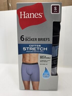 Hanes Men’s Cotton Stretch Boxer Briefs - Blue & Gray (6-Pack)